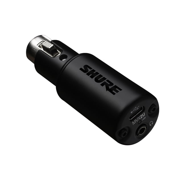 Shure Mvx2U Xlr-To-Usb Digital Interface With Headphone Jack Integrated Pre-Amp With 60Db Gain Control Zero-Latency Monitoring 48V Phantom Power Shureplus Desktop App 1M Usb-C Cable