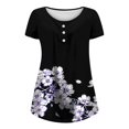 thumbnail image 5 of CEHVOM T-Shirt d'Été pour Femme à Imprimé, Col Rond, Boutons, Manches Courtes Plissées, 5 of 5
