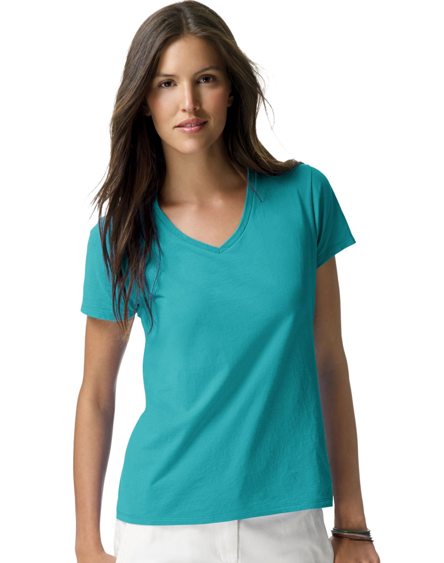 Hanes Womens Nano-T V-Neck T-Shirt, XS, Teal
