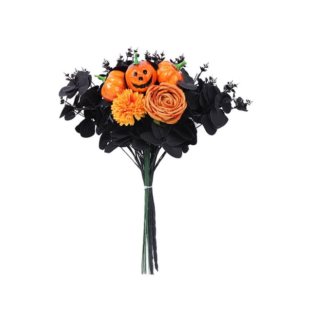 Outdoors Dried Roses Loose Flowers Flower Bouquet Roses With Pumpkin Black Flowers Bouquet With Black Table Centerpiece Decoration B