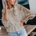 thumbnail image 1 of Weiqiqre Hauts pour Femmes Tendance Manches Courtes Col Rond Dentelle Blouse Transparente à Imprimé Floral 3D Hauts, 1 of 8