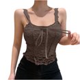 thumbnail image 2 of LSLJS Débardeurs à Bretelles Spaghetti pour Femmes Mode Femmes Camisoles Ajourées à Col Rond Gilet Dames Uni Ajusté Court Hauts, 2 of 5