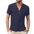 thumbnail image 1 of RKSTN Chemises pour Hommes Manches Courtes Chemise à Manches Courtes Été Décontractée Mode T-Shirt en Lin Rétro Col Montant Chemises Hawaïennes pour Hommes, 1 of 3