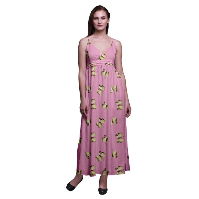 Bimba Robe de Plage Bohème Longue Sans Manches à Bretelles Imprimée Papillon pour Femmes - Grand