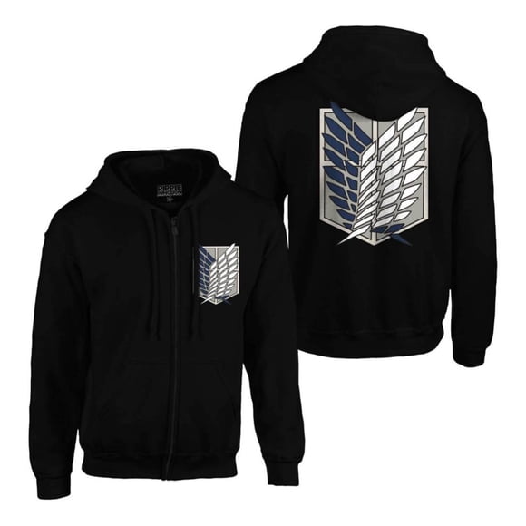 Ripple Junction Attack on Titan Men's Full Zip-Up Hooded Sweatshirt Survey Corps AOT Anime Fleece Hoodie Black 3X-Large
