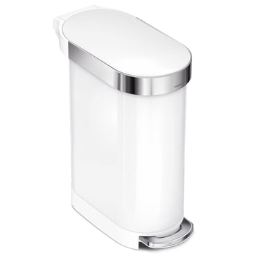 Simplehuman 45 Liter / 12 Gallon Slim Kitchen Step Trash Can with Liner Rim, White Stainless Steel