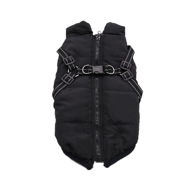 SIfdSeng Girl Dog Clothes Winter Coat by Furryking, a black furry dog jacket designed for small, medium, and large dogs. This winter jacket features a reflective harness, a zippered front, and a sleeveless design for easy wear. Made from breathable, lightweight material, it provides warmth and comfort for chilly days. Suitable for dogs or cats, it is durable, machine washable, and ideal for pets with skin allergies or injuries.