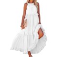 thumbnail image 1 of Robes d'Été pour Femmes 2025 Robe Maxi Sans Manches Décontractée Fluide à Volants Élégante Unie Robe de Soleil Blanche L, 1 of 5