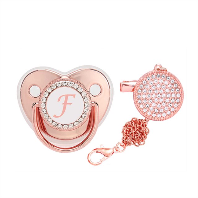 XZNGL Baby Pacifier 26 Letter Name Initial Clip Silicone Infant Nipple Bling Newborn Pacifier