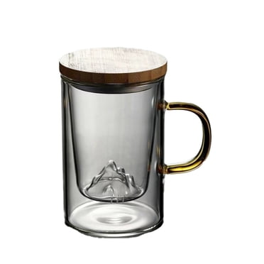 fheaev Tasse d'Eau en Verre Thé Séparation de l'Eau Tasse de Thé Filtre Tasse Trois Pièces Couvercle en Bois Tasse Tasse de Thé