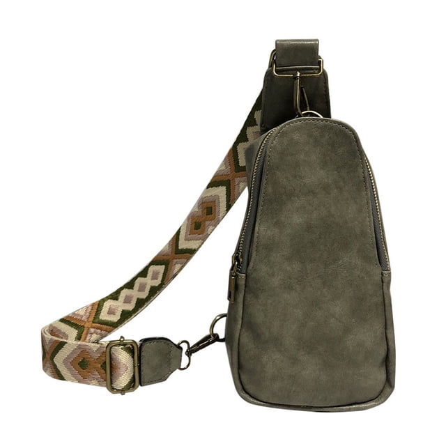 Boho Chest Bag Animal Prints PU Crossbody Handbag Travel Purse (White Leopard)