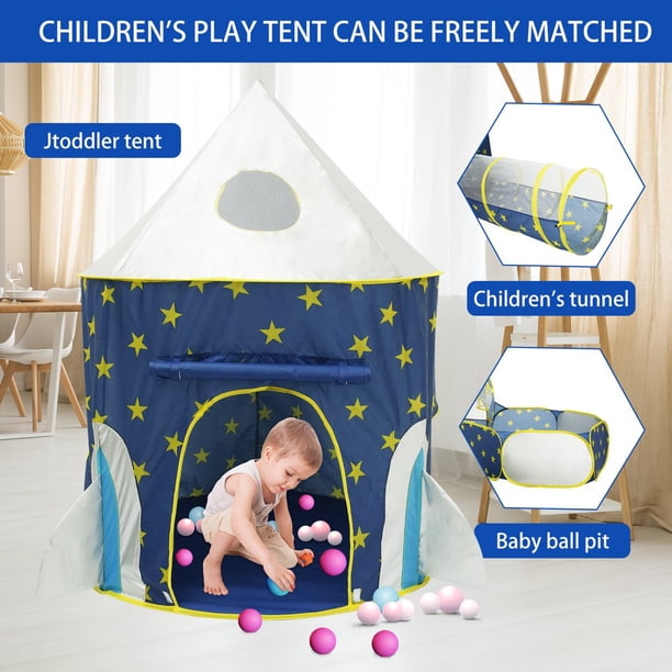Maison De Jeu 3 En 1 Pop-up – Tunnel Rampant + Piscine à Balles + Tente Tipi – Intérieur/extérieur – Panier Basket – Dès 3 Ans