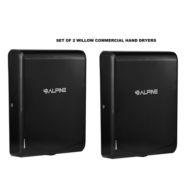 Alpine Industries Willow Commercial Black High Speed Automatic Electric Hand Dryer 2 Pack