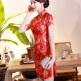 thumbnail image 3 of Opperiaya Female Phoenix Print Stand Collar Short Sleeve Dress Cheongsam, 3 of 10