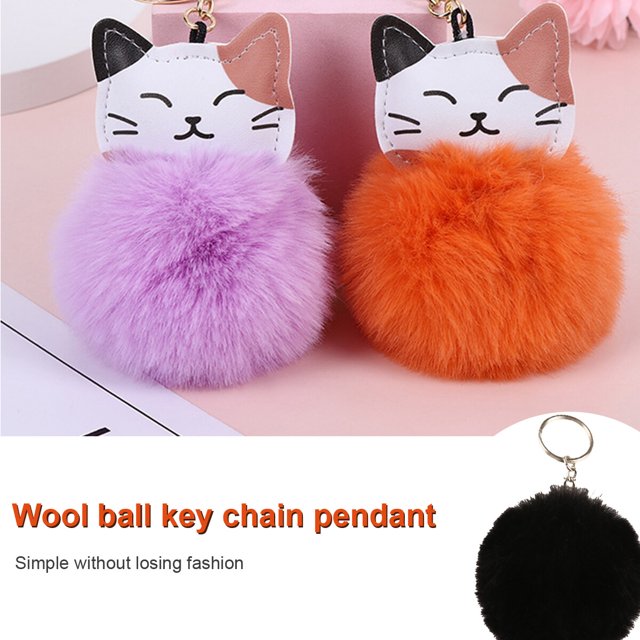 Baohd Fuzzy Ball Keychain Supple Comfortable Lovely Key Rings Adorable Practical Key Chains Women for Children Adults Elderly Students Black 7cm