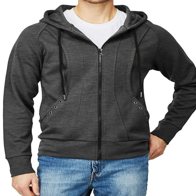 Men Hoodie Long Sleeve Hooded Solid Fall Zip-up Sweatshirt Jacket for Cual Daily