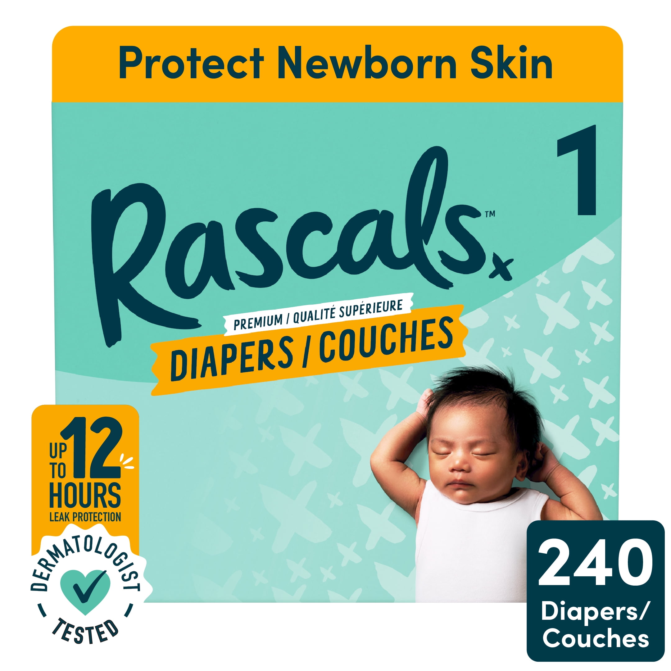 Rascals Premium Absorbent Baby Diapers, 2, Carton, 220 Count