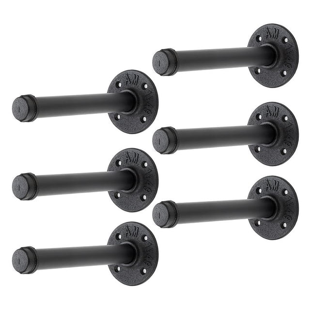 Home Expert 6 Inch Black Industrial Pipe Floating Clothing Rack Wall Mounted, Heavy Duty Garment Rack for Hanging Clothes, Multi-