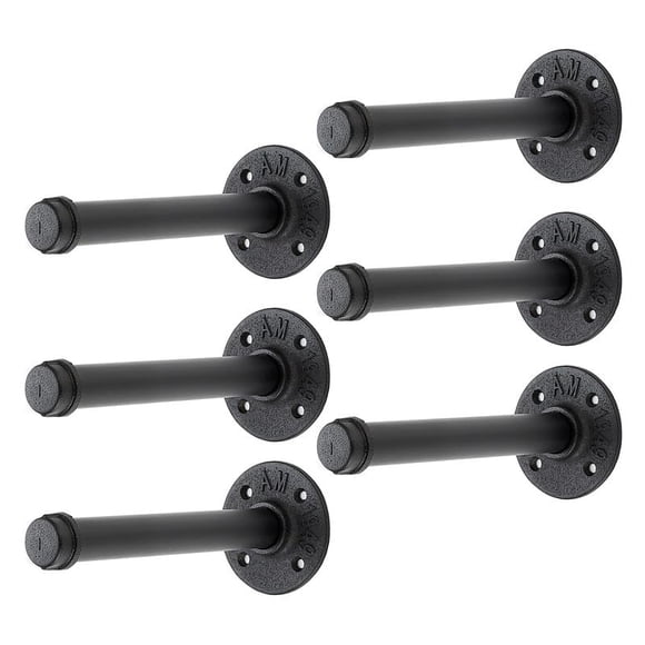 Home Expert 6 Inch Black Industrial Pipe Floating Clothing Rack Wall Mounted, Heavy Duty Garment Rack for Hanging Clothes, Multi-