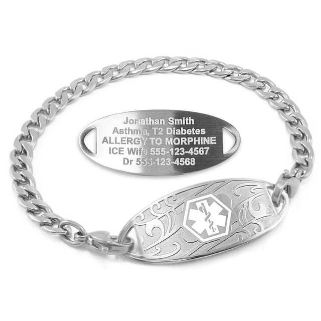 MedicEngraved Stainless Steel Custom Medical Alert Bracelet - 5mm Curb Link
