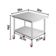 thumbnail image 2 of VEVOR Table de Travail en Acier Inoxydable 30x36x34 Pouces Étagère Réglable à 3 Niveaux avec 4 Roues Table de Travail Commerciale Robuste pour Préparation des Aliments avec Frein pour Préparation en Cuisine, 2 of 9