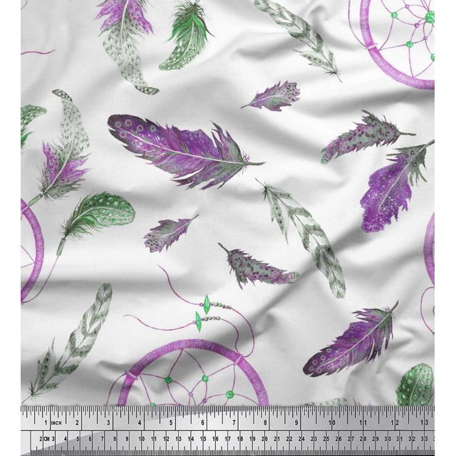 Soimoi Georgette Viscose Fabric Feather & Dream Catcher Home Decor Decor Fabric Printed Yard 42 Inch Wide