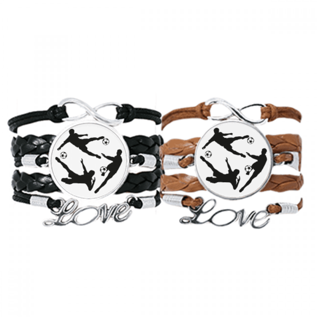 Surround Soccer Football Outlines Sports Bracelet Hand Strap Leather Rope Wristband Double Set