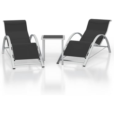 YUSAZENS Ensemble de 3 Chaises Longues d'Extérieur, Ensemble de 2 Fauteuils Inclinables en Aluminium avec Table pour le Bord de la Piscine et le Jardin - Noir
