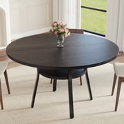 Round Dining Table for 4-6, 47 inch Wood Dining Room Table with Storage Shelf, Farmhouse Kitchen Table with Metal Base, Kitchen & Dining Room Tables, No Chairs