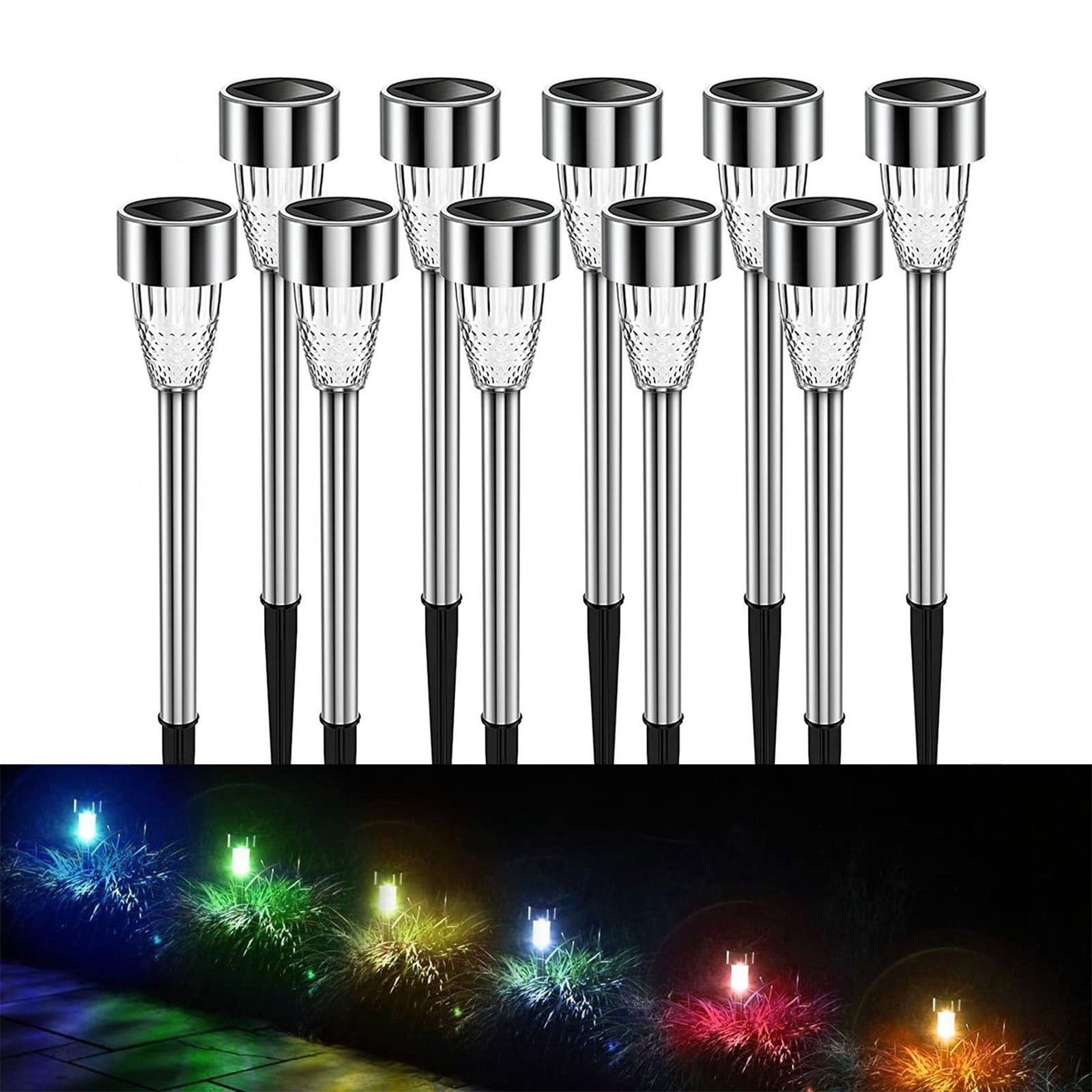 Infidev Solar Lights Outdoor Water-Resitant LED Lighting Solar Powered Outdoor Lights Solar Garden Lights for Patio Yard White Light Warm Light Colored Light 10Pack Clearance