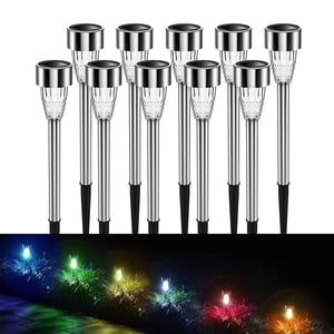 Infidev Solar Lights Outdoor Water-Resitant LED Lighting Solar Powered Outdoor Lights Solar Garden Lights for Patio Yard White Light Warm Light Colored Light 10Pack Clearance