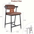thumbnail image 4 of OUYAWEI 2PC Counter Height Bar Stools With Arms,26Inch UpholsteRed Bar Stools With Back,Wider Seat,Modern Bar Stools Set With Footrest for Kitchen Island,Counter Bar,Easy Assembly,Brown, 4 of 6