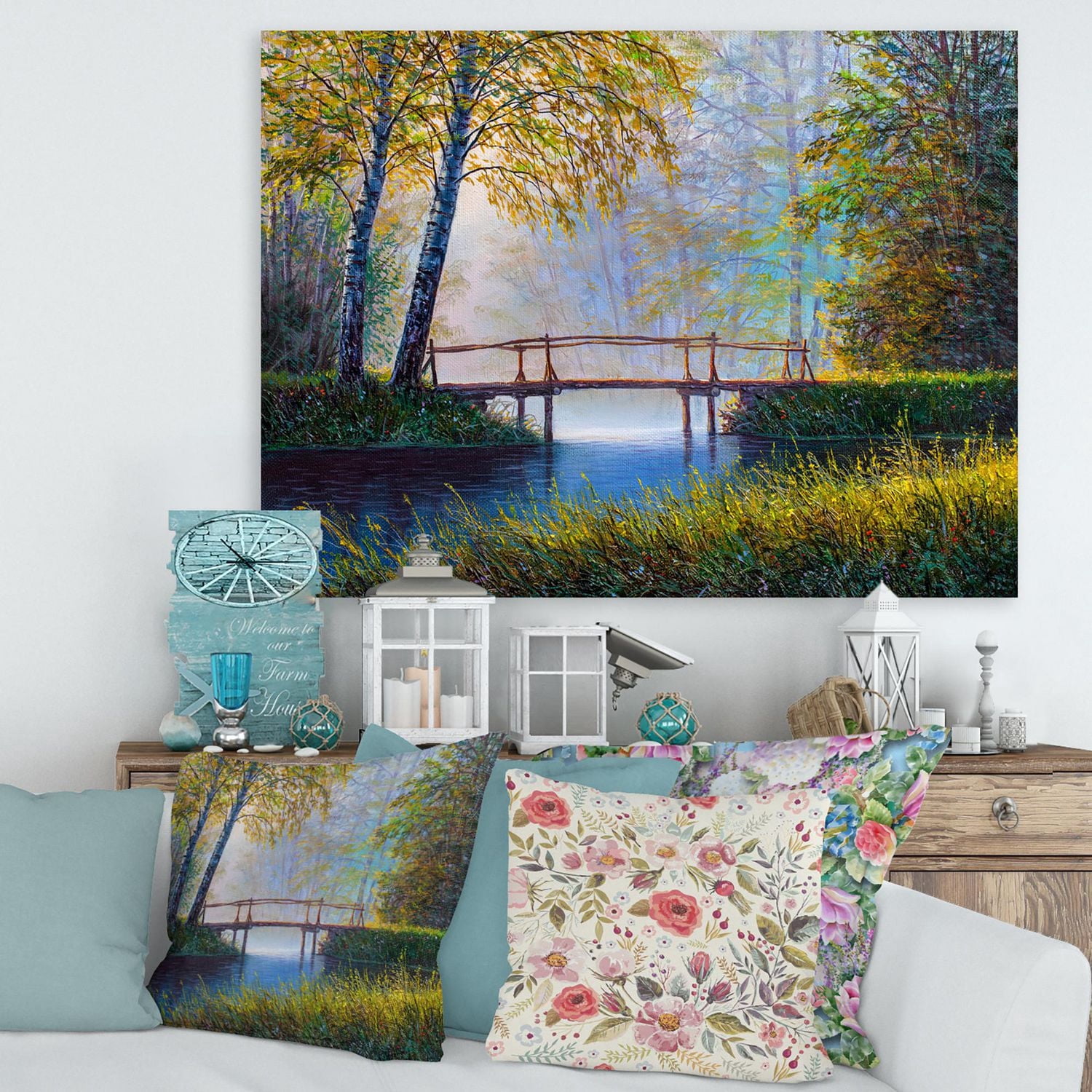 Designart La lumière du soleil du matin et la forêt printanière de l'éveil Art mural sur toile