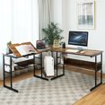 thumbnail image 3 of Gymax Bureau d'Ordinateur en Forme de L Table de Dessin Poste de Travail avec Plateau Inclinable Brun Rustique, 3 of 10
