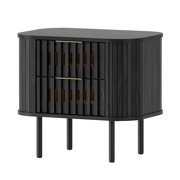 WAMPAT Wood Nightstand with 2 Drawers, Fluted Bedside Table with Storage, Mid-Century Modern End Table for Bedroom, Black