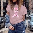 thumbnail image 2 of T-Shirt Décontracté pour Femme à Col Rond et Manches Courtes avec Imprimé Ruban de Sensibilisation au Cancer pour un Confort et un Soutien au Quotidien, 2 of 5