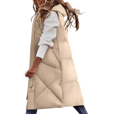 TJAZFJPA Veste d'Automne pour Femmes 2024 Manteau Sans Manches d'Hiver pour Femmes Long à Capuche Chaud avec Poches Manteau Matelassé d'Extérieur Gilet en Jean pour Femmes Gilets Surdimensionnés pour Femmes 2024 Tendance