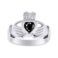 thumbnail image 1 of RYLOS Rings Sterling Silver Claddah Love, Loyalty & Friendship Heart 6MM Gem Irish Wedding Band Claddagh Rings October Onyx Jewelry Size 8, 1 of 7
