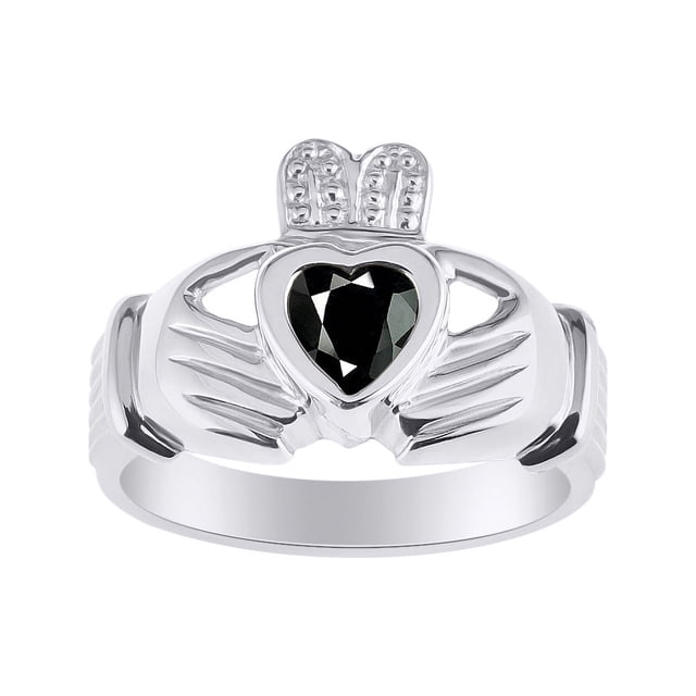 RYLOS Rings Sterling Silver Claddah Love, Loyalty & Friendship Heart 6MM Gem Irish Wedding Band Claddagh Rings October Onyx Jewelry Size 8