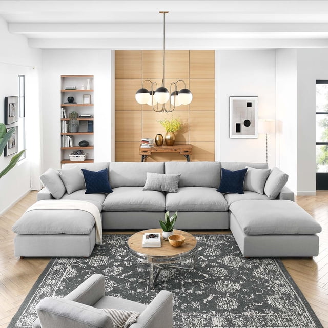 Modway Commix 6-Piece Down Filled Overstuffed Sectional Sofa in Light Gray