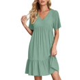 thumbnail image 1 of Soldes du Printemps 2024!Hontri Robes pour Femmes Robe d'Été Robes en Lin pour Femmes Robe T-Shirt Décontractée Manches Courtes Col en V Robe Midi Ligne A Vert Menthe,TG, 1 of 7