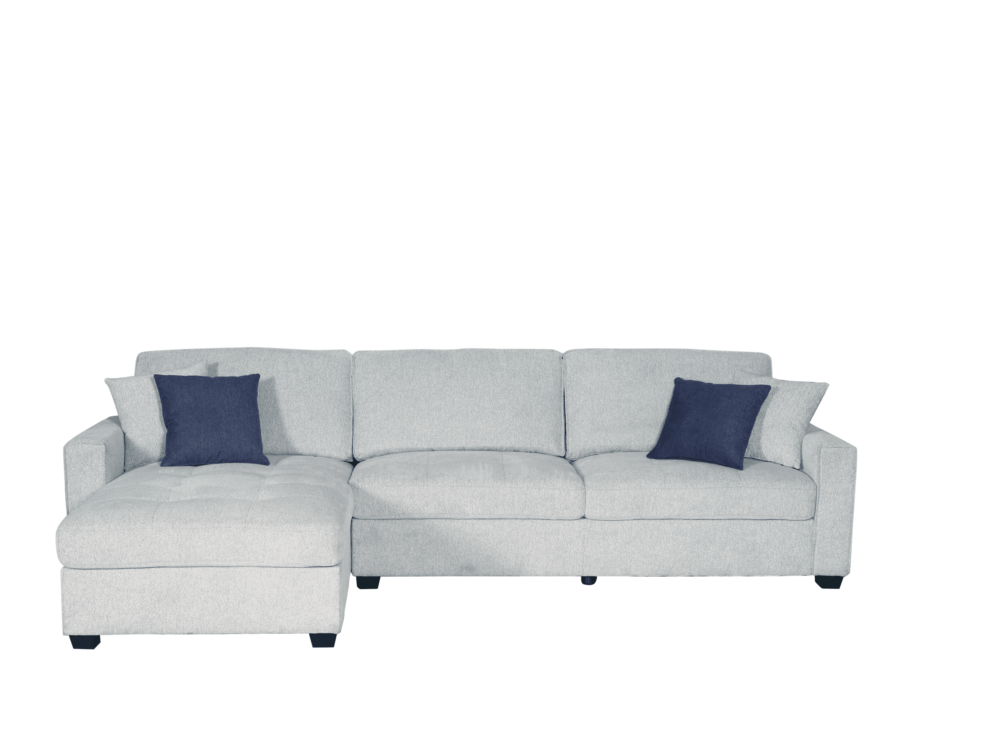 Canapé sectionnel réversible en tissu tissé en lin Amaya de K-Living de couleur sable avec 2 coussins décoratifs