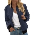 thumbnail image 1 of Womens Fashion Jacket Casual Stand Collar Zip Up Lightweight Coat Fall Color Block Jackets with Pockets Navy L, 1 of 5
