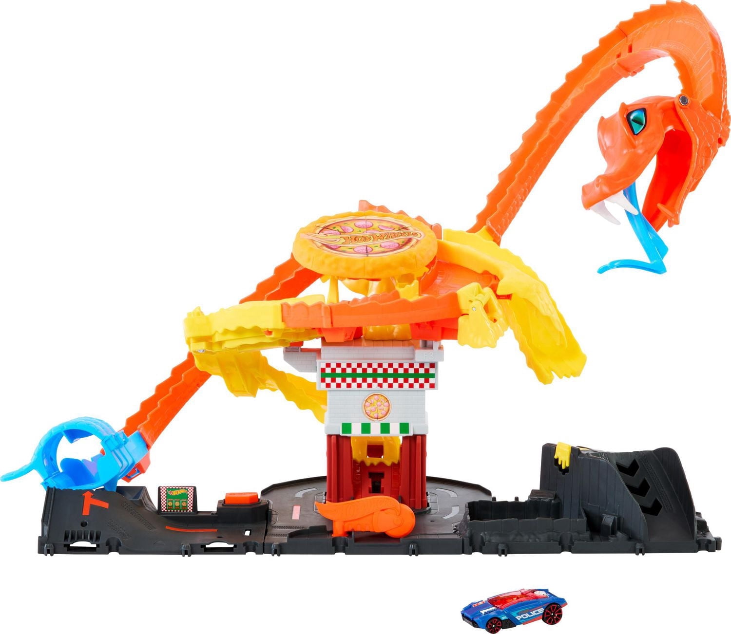 Hot Wheels City Track Set Pizza Slam Cobra Attack Playset with 1