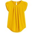 thumbnail image 3 of Chemise Décontractée pour Femme en Chiffon Uni à Manches Courtes et Col Rond, Blouse à Manches Courtes (Jaune, G), 3 of 5
