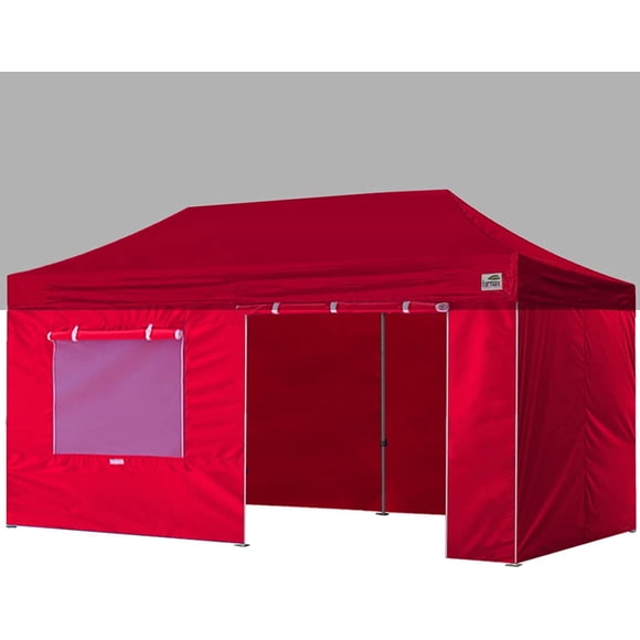 Eurmax USA Full Zippered Walls for 10 x 20 Easy Pop Up Canopy Tent Enclosure Sidewall Kit with Roller Up Mesh Window and Door 4 Walls ONLY NOT Including Frame and Top(Red)