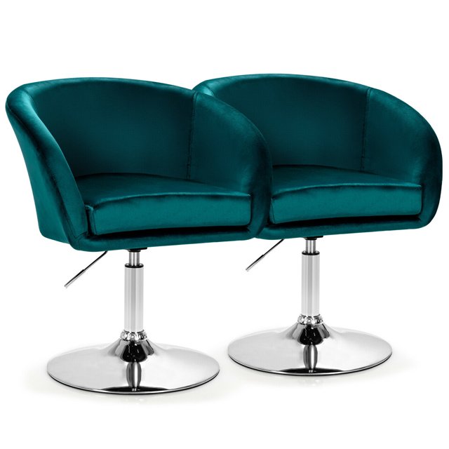 Gymax Ensemble de 2 Chaises Modernes en Velours Tabouret de Bar à Hauteur Réglable Pivotant à 360° Vert