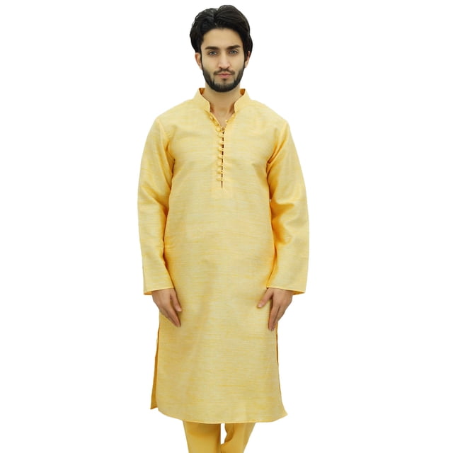 Atasi Ethnic Men's Kurta Pyjama Set Yellow Bollywood Designer Shirt-XXX-Large