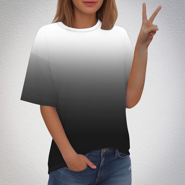 Blouses pour Femmes, T-shirt Imprimé Mode Femme Manches Courtes Blouse Col Rond Hauts Décontractés