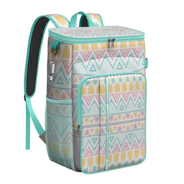 Retro Insulated Cooler Backpack - 20L Soft Cooler Bag, Tribal Patterns for Beach & Picnic
